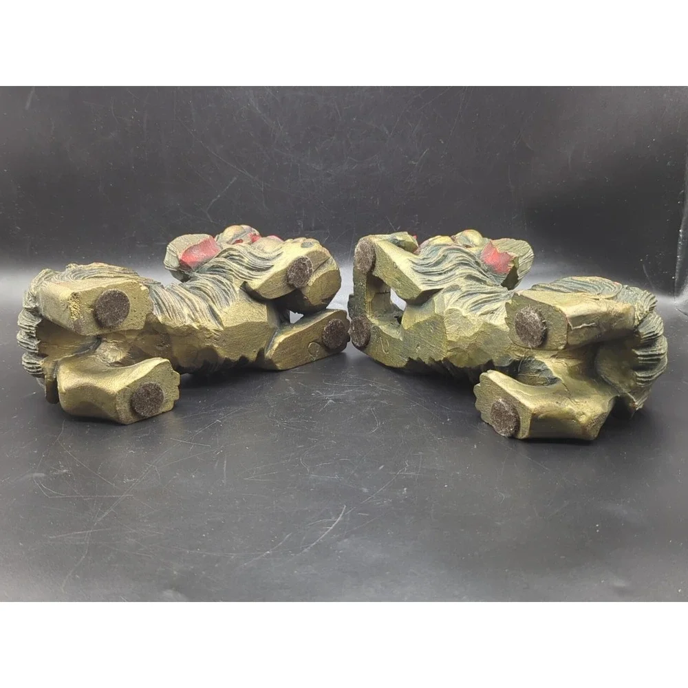 Pair of Vintage Chinese Gold Gilt Wood Carved Foo Dogs